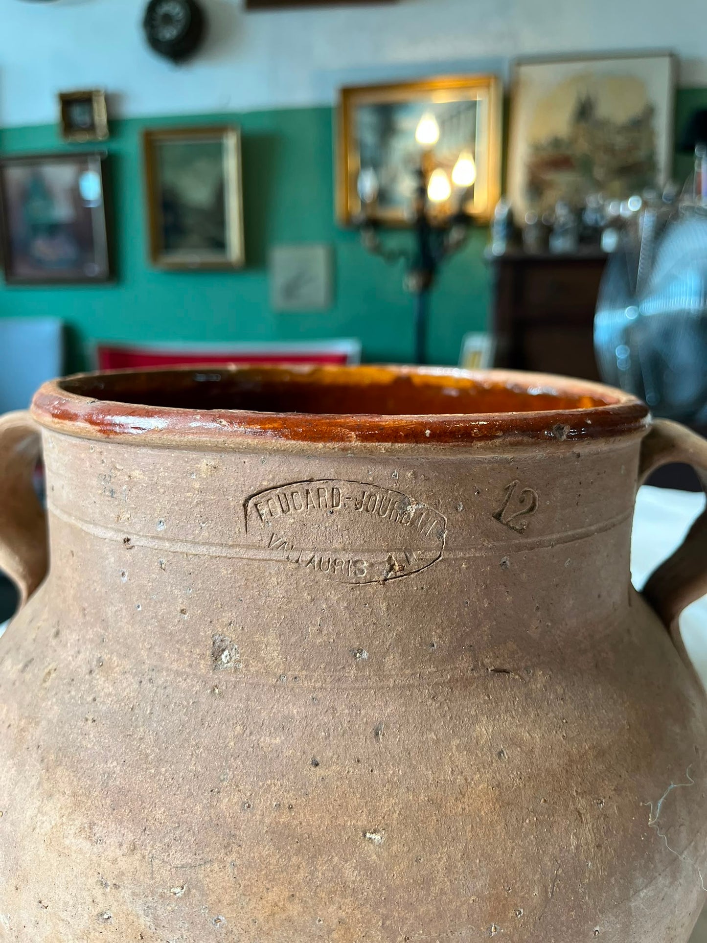 Ancien pot à graisse Foucard-Jourdan Vallauris 12 L en terre cuite vernissée