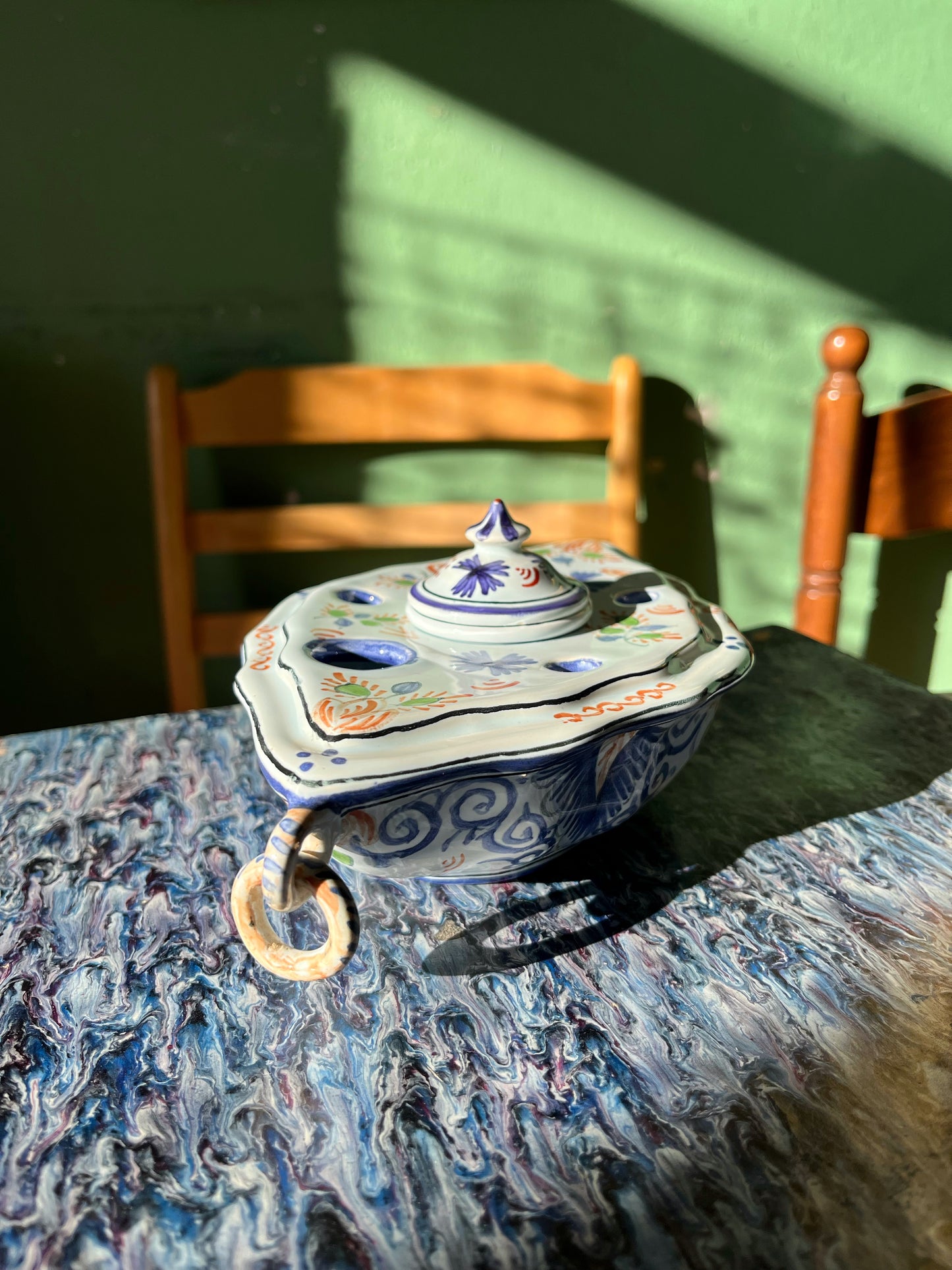 Encrier porte plumes Delft décor fait main