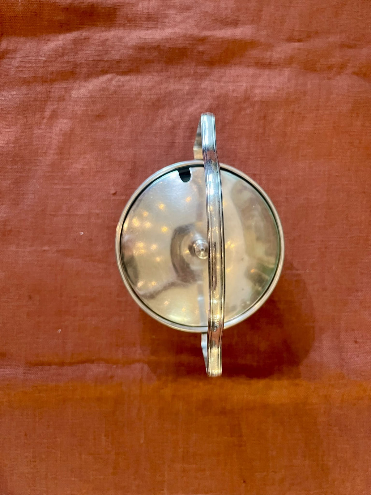 Sucrier confiturier Art déco en métal argenté et verre années 1930