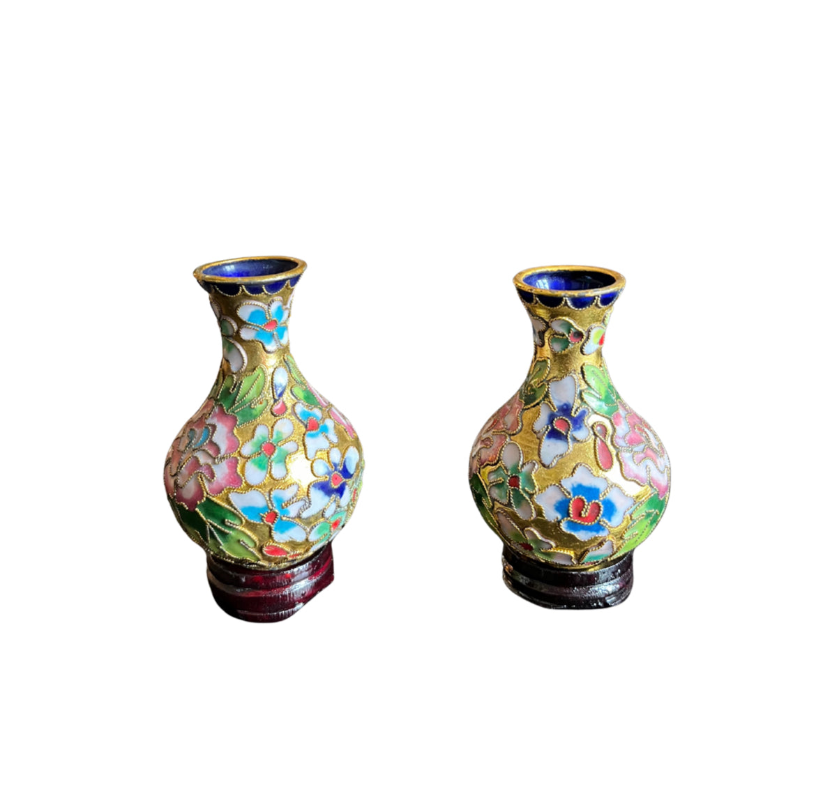Paire de deux vases chinois miniatures cloisonné
