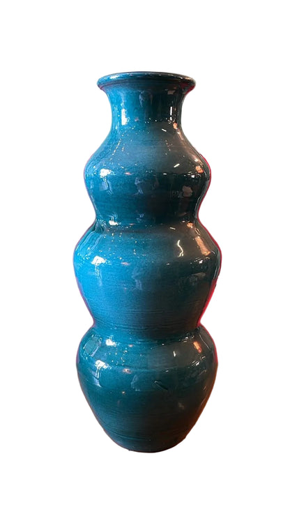 Grand vase en céramique émaillée bleu turquoise signé sous la base