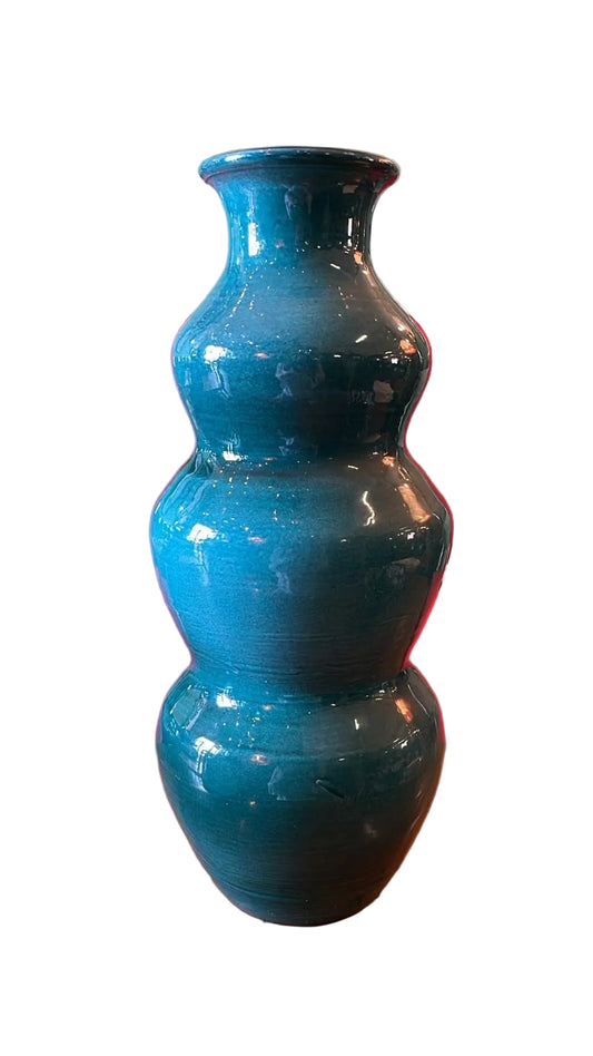 Grand vase en céramique émaillée bleu turquoise signé sous la base