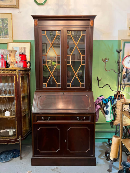 Secrétaire bibliothèque de style anglais Regency, vitrine à croisillons