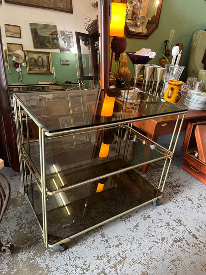 Desserte vintage métal et verre fumé