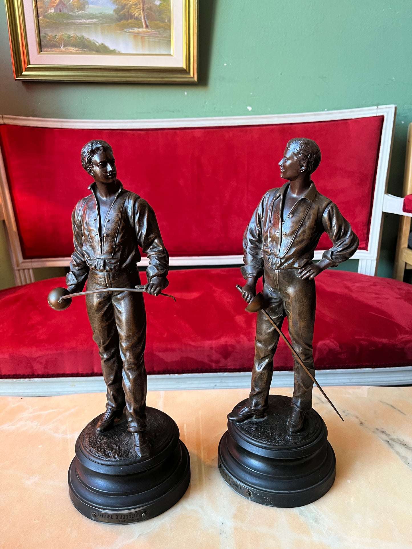 Paire de figurines d’escrime en métal « affaire d’honneur » par Masse
