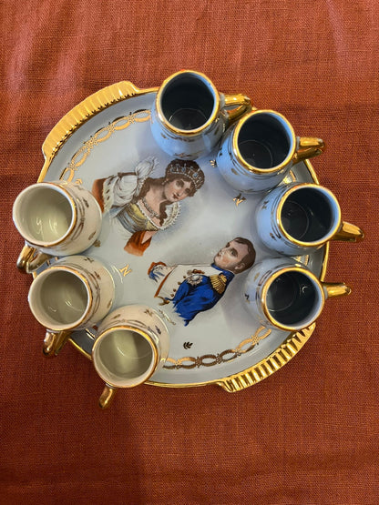 Service liqueur Napoléon Joséphine Ajaccio porcelaine France plateau 6 tasses