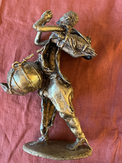 Sculpture africaine en bronze – Musicien traditionnel – 33 cm