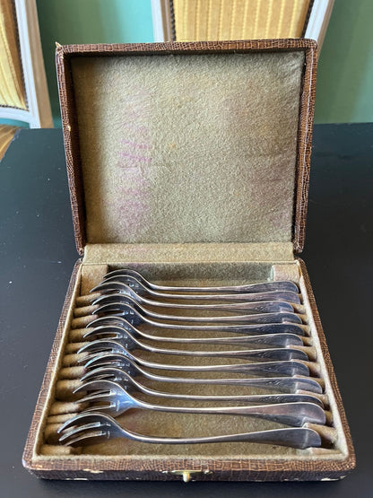 12 fourchettes à huîtres Christofle métal argenté en coffret