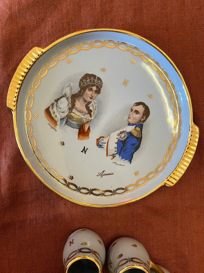 Service liqueur Napoléon Joséphine Ajaccio porcelaine France plateau 6 tasses