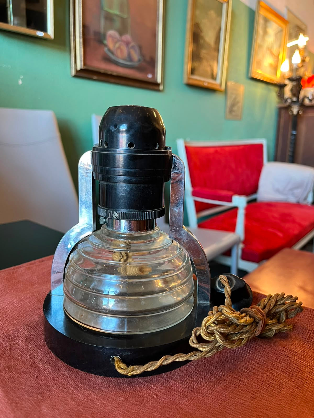 Diffuseur de parfum électrique ancien Art déco bakélite noire verre 110V