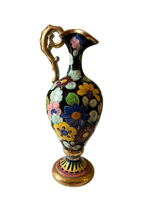 Pichet/aiguillère en céramique émaillée polychrome dorure au col signé Cerdazur Monaco
