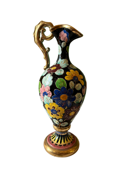 Pichet/aiguillère en céramique émaillée polychrome dorure au col signé Cerdazur Monaco