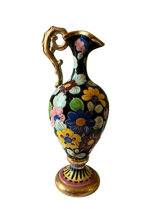 Pichet/aiguillère en céramique émaillée polychrome dorure au col signé Cerdazur Monaco