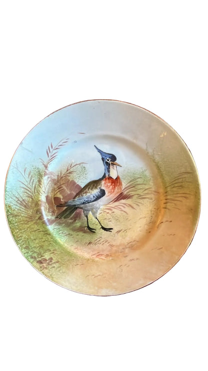 Assiette Limoges décor oiseau peint polychrome ancienne 23,3 cm