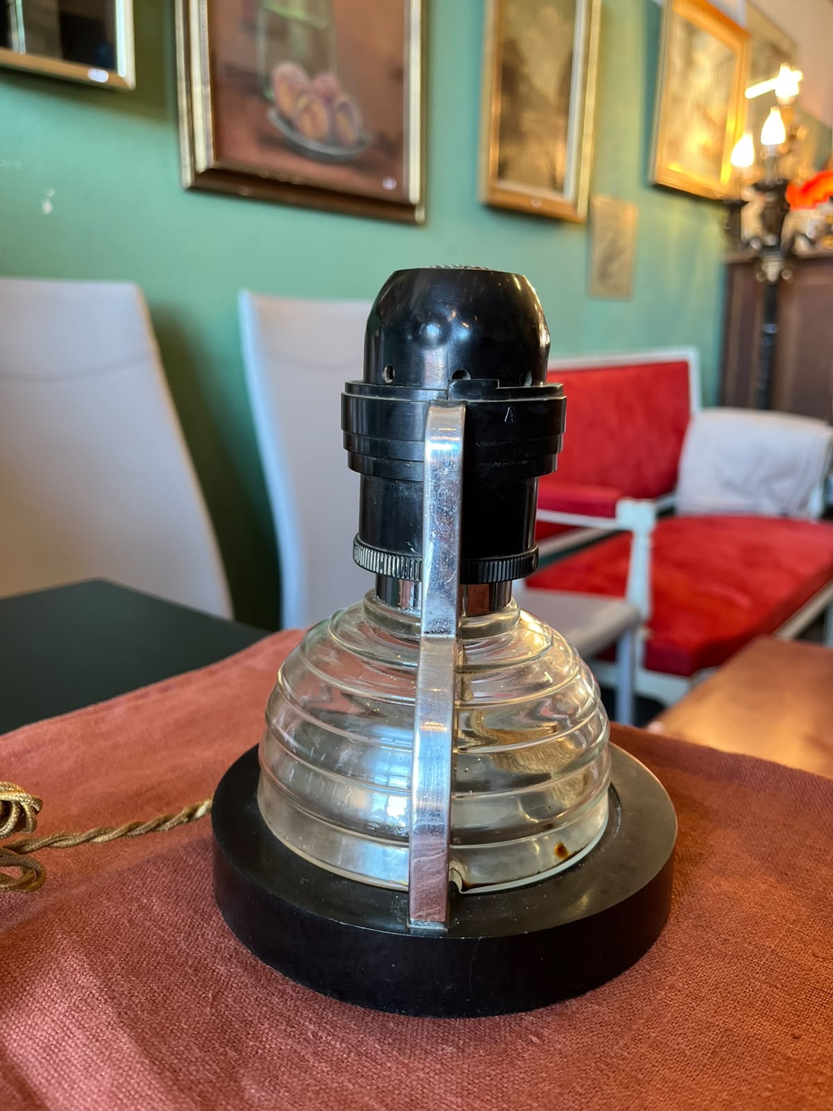 Diffuseur de parfum électrique ancien Art déco bakélite noire verre 110V
