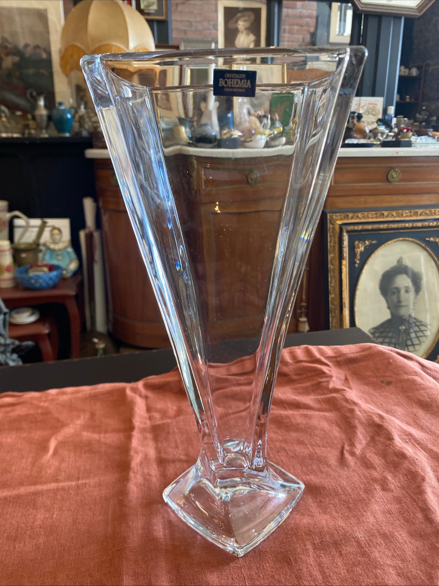 Grand vase Cristal Bohemia design vintage verre épais tchèque