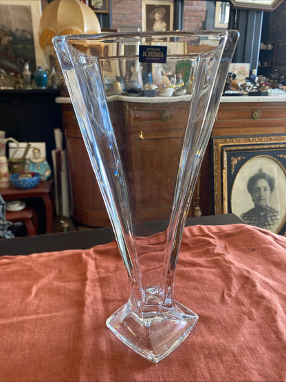 Grand vase Cristal Bohemia design vintage verre épais tchèque