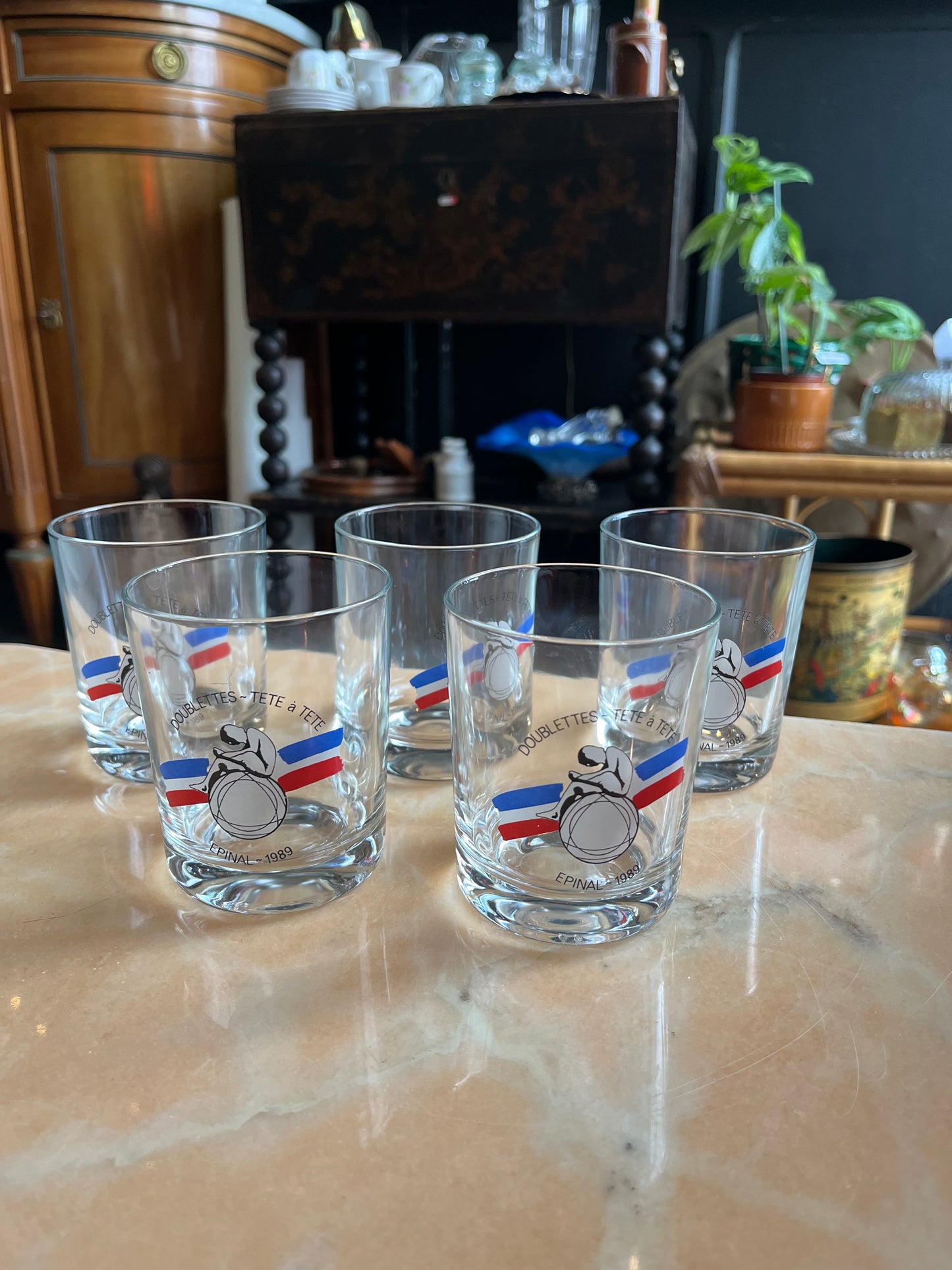 Lot de 5 verres « doublettes tête à tête Épinal 1989 »