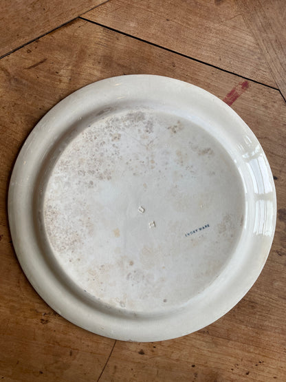 Grand plat ancien anglais Ivory Ware décor floral bleu faïence