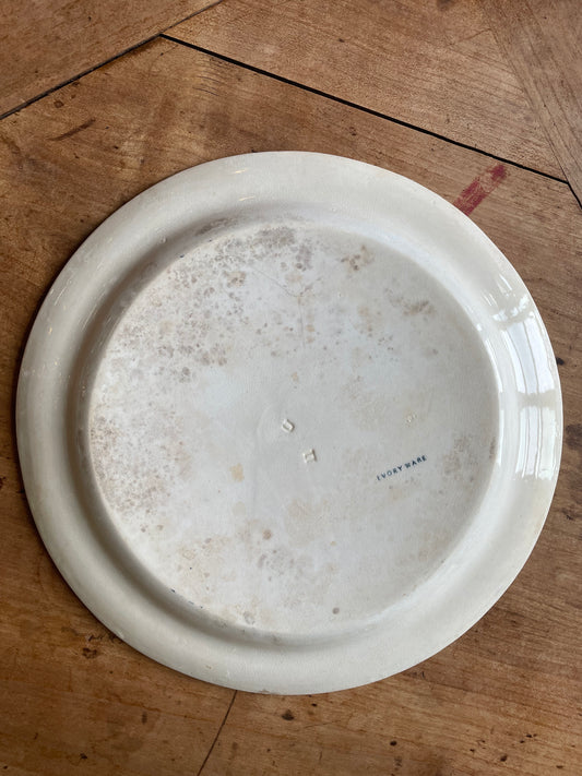 Grand plat ancien anglais Ivory Ware décor floral bleu faïence