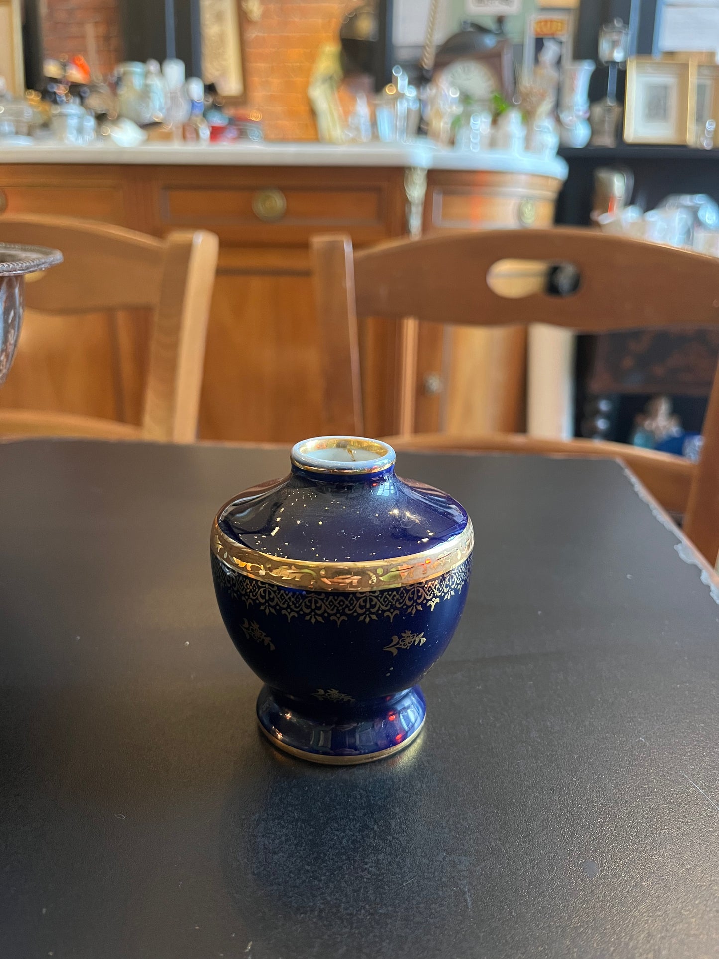 Vase miniature Limoges France Bleu et doré