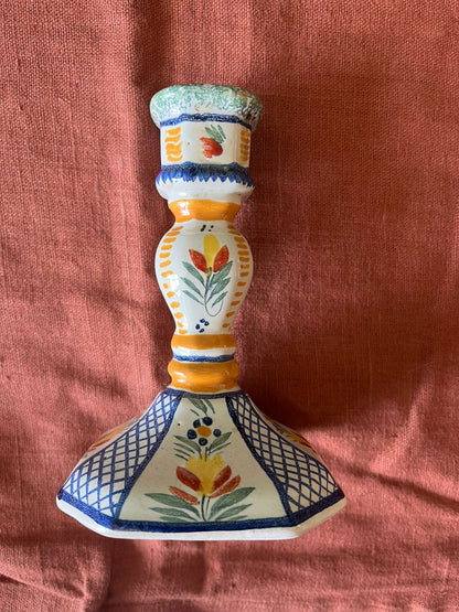 Bougeoir ancien Quimper Henriot décor floral peint main