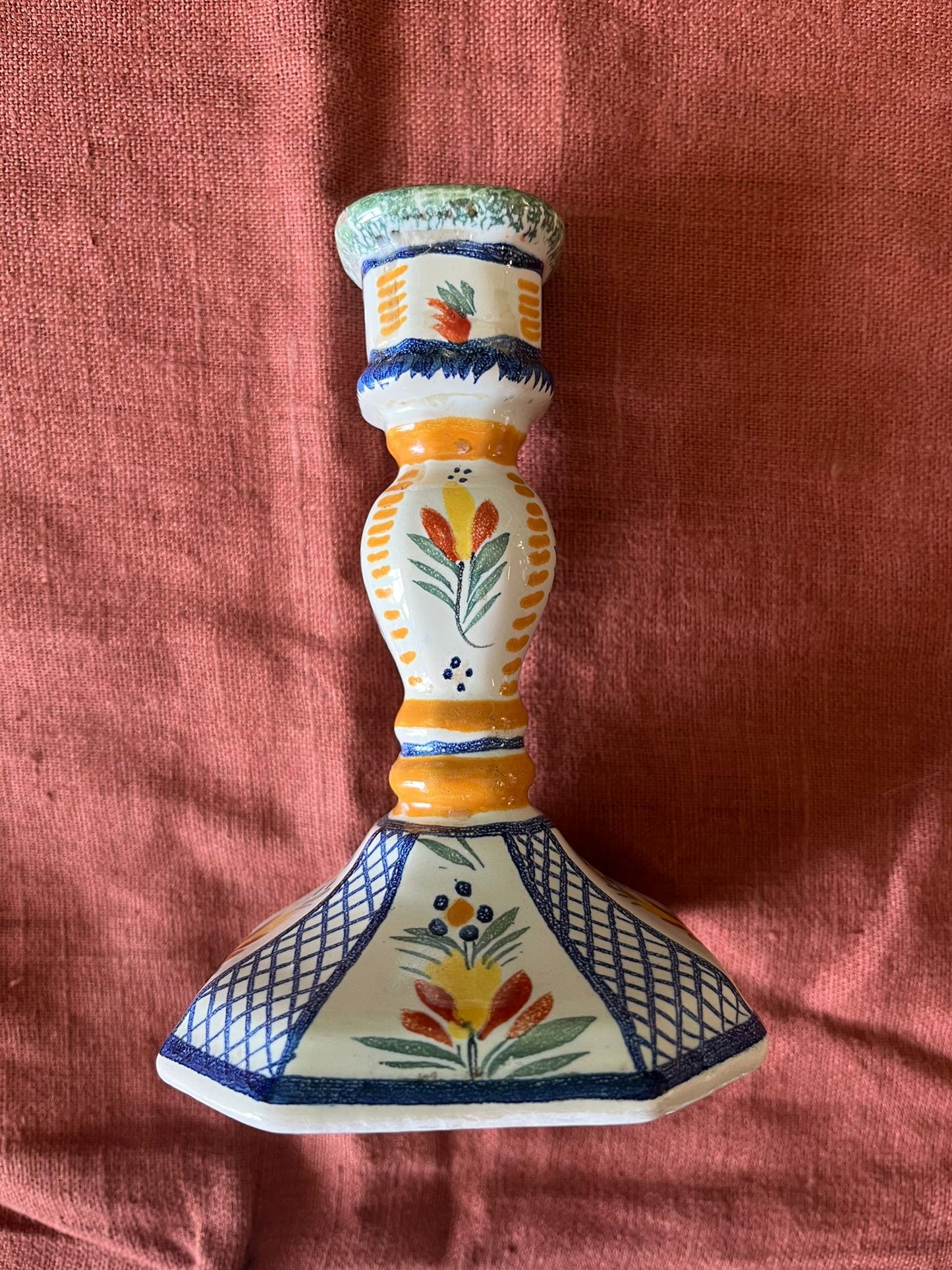 Bougeoir ancien Quimper Henriot décor floral peint main