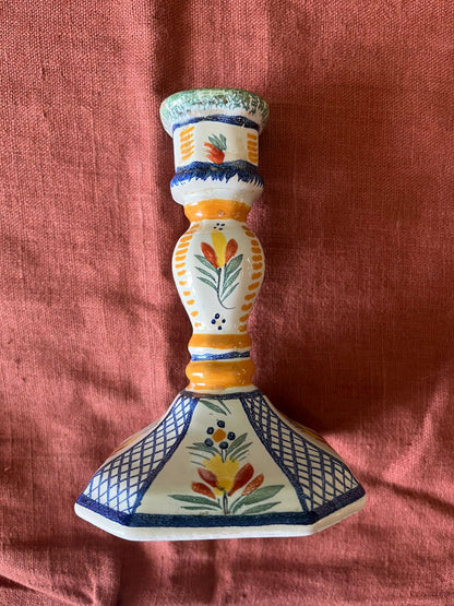 Bougeoir ancien Quimper Henriot décor floral peint main
