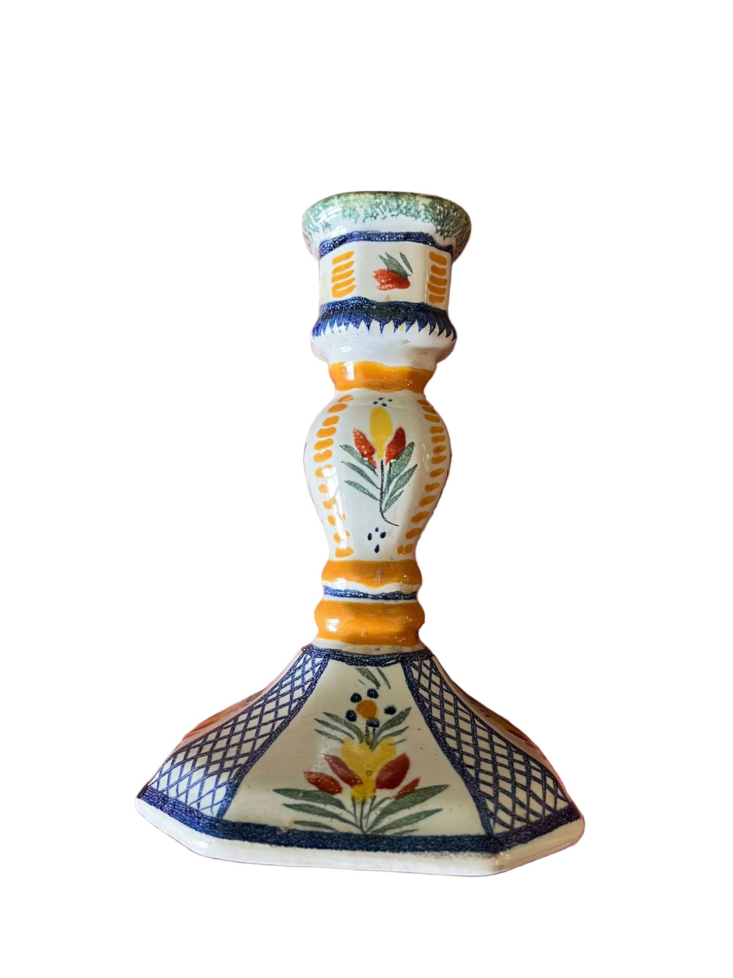 Bougeoir ancien Quimper Henriot décor floral peint main