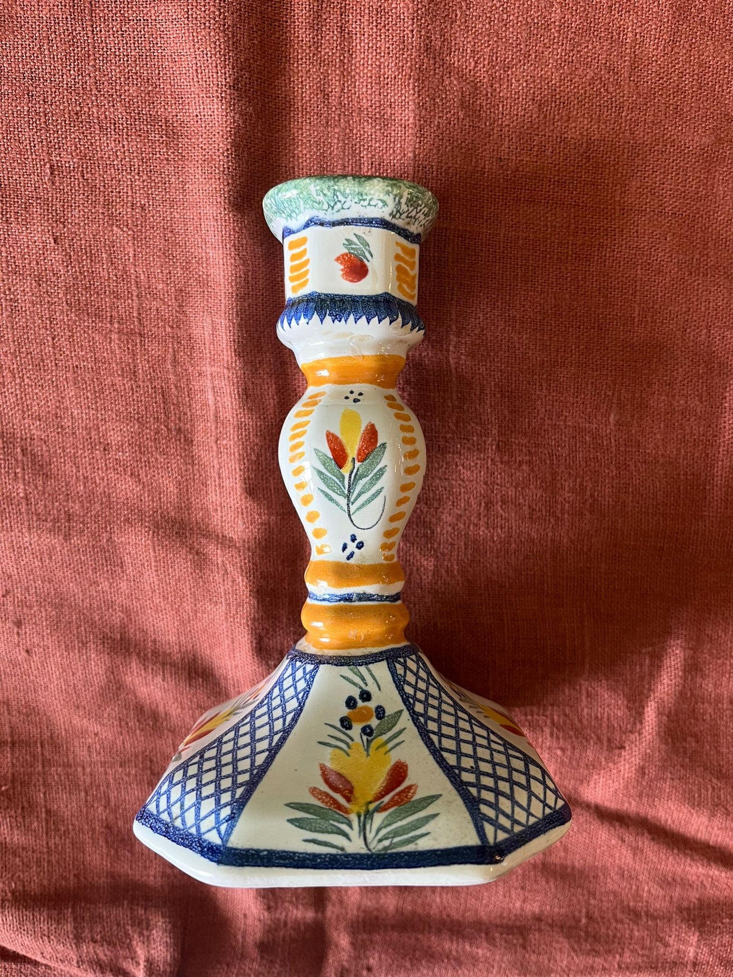 Bougeoir ancien Quimper Henriot décor floral peint main