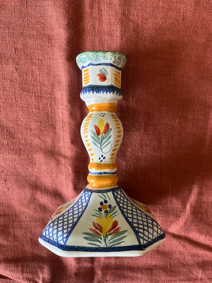 Bougeoir ancien Quimper Henriot décor floral peint main